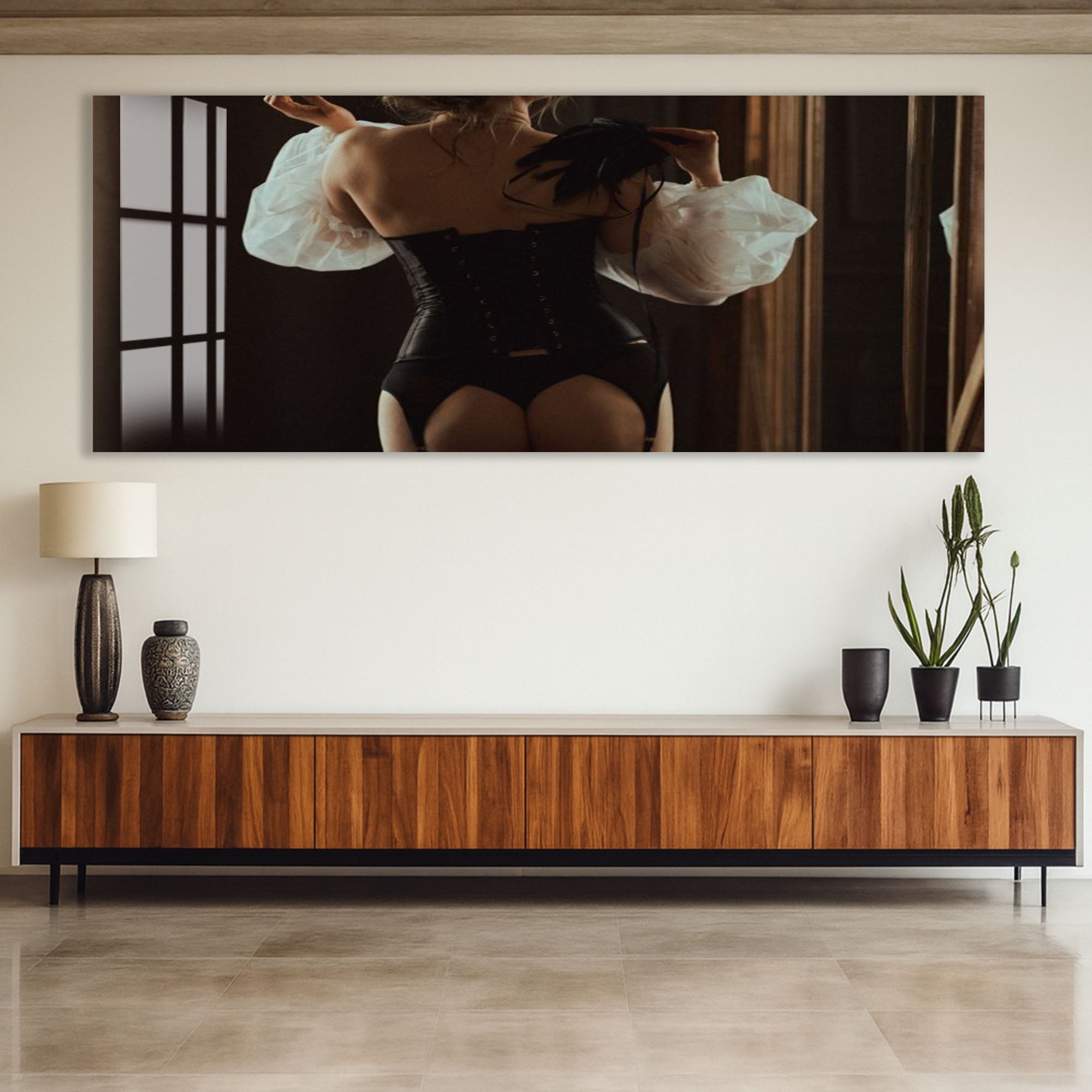 Erotic Lingerie Woman Glass Wall Art – Sensual Boudoir Style for Bedroom & Modern Home Decor