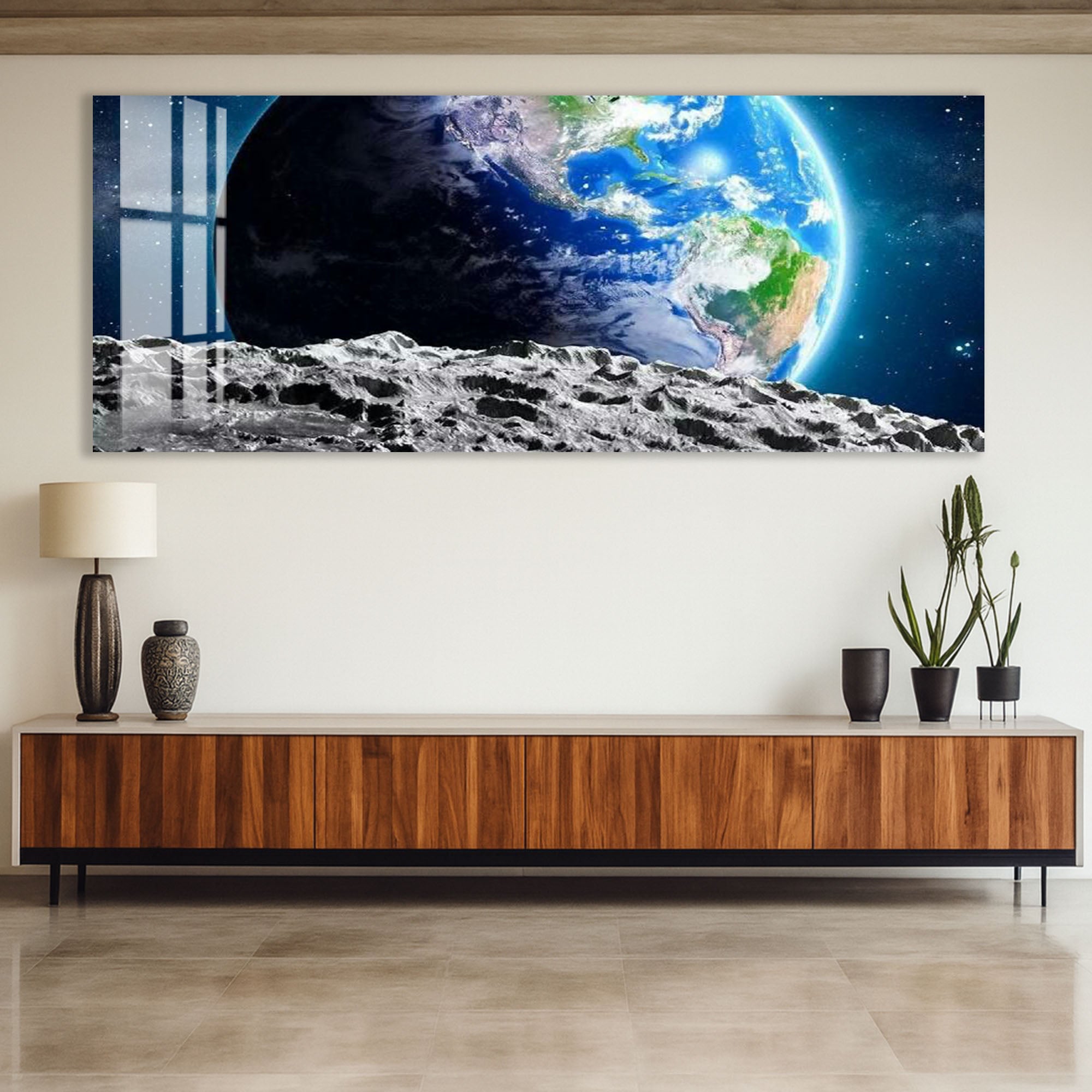 Earth from Moon Glass Wall Art – Stunning Space View Poster for Modern Interiors