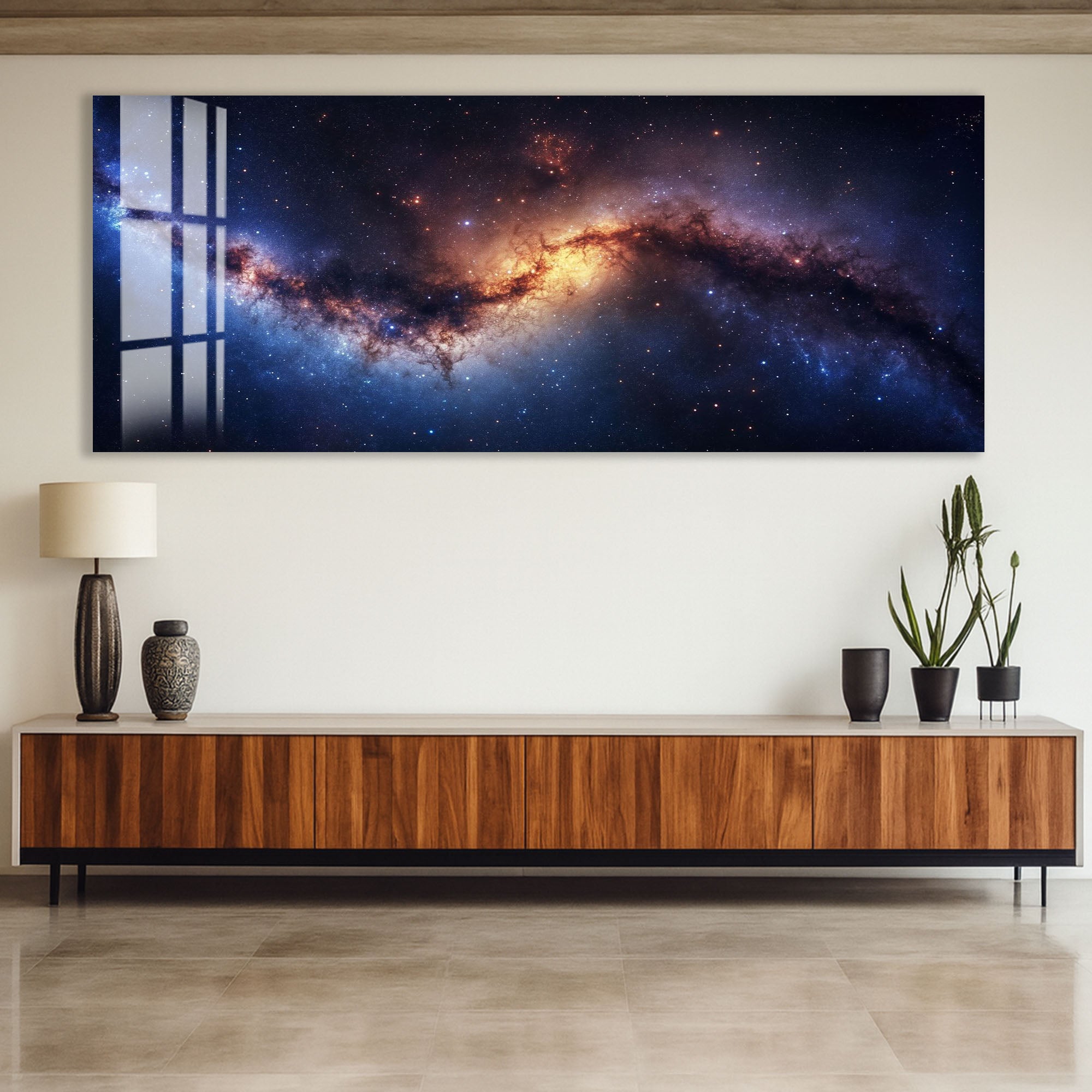 Galaxy Nebula Glass Wall Art – Stunning Cosmic Space Poster for Modern Interiors