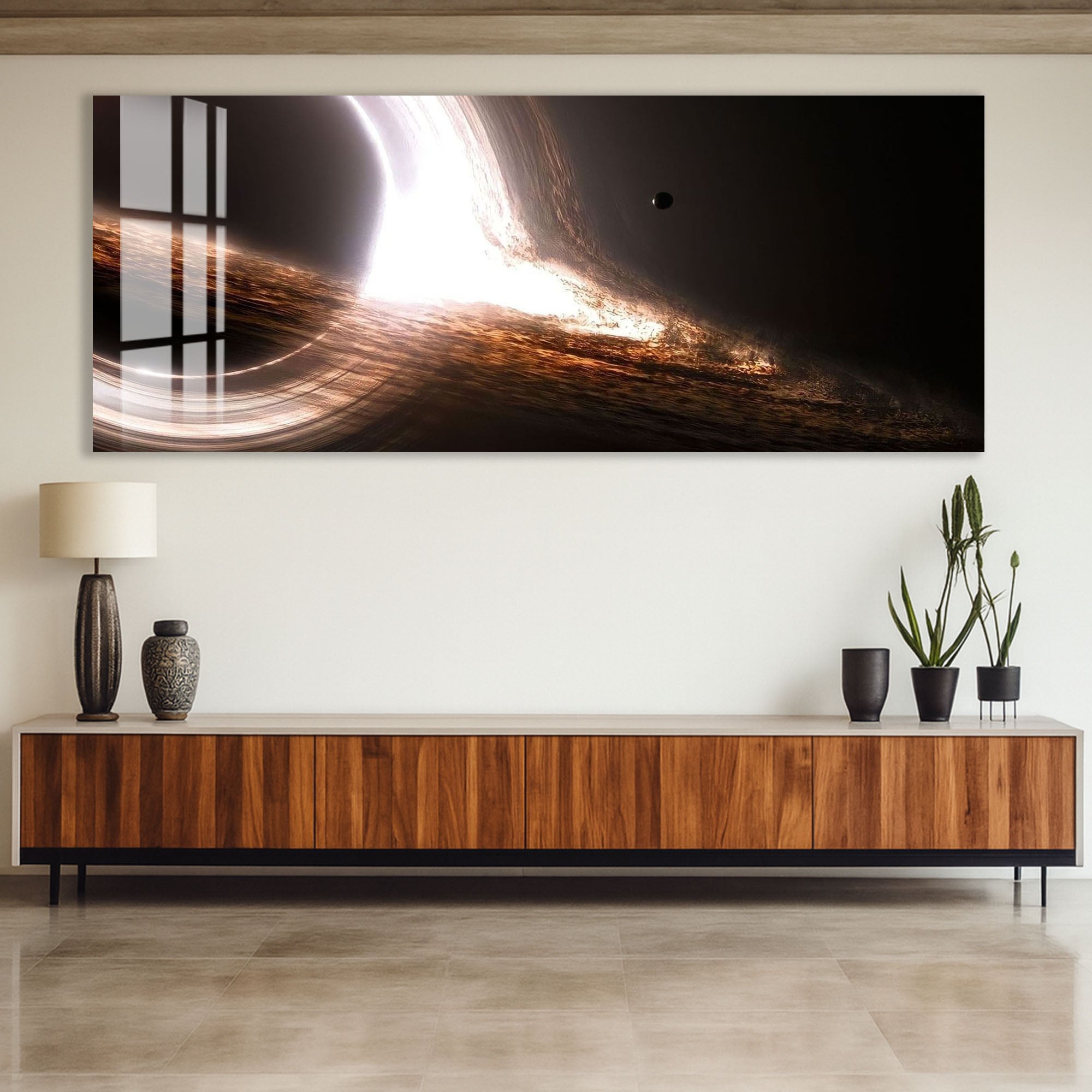 Black Hole Glass Wall Art – Epic Space Phenomenon Poster for Modern Interiors