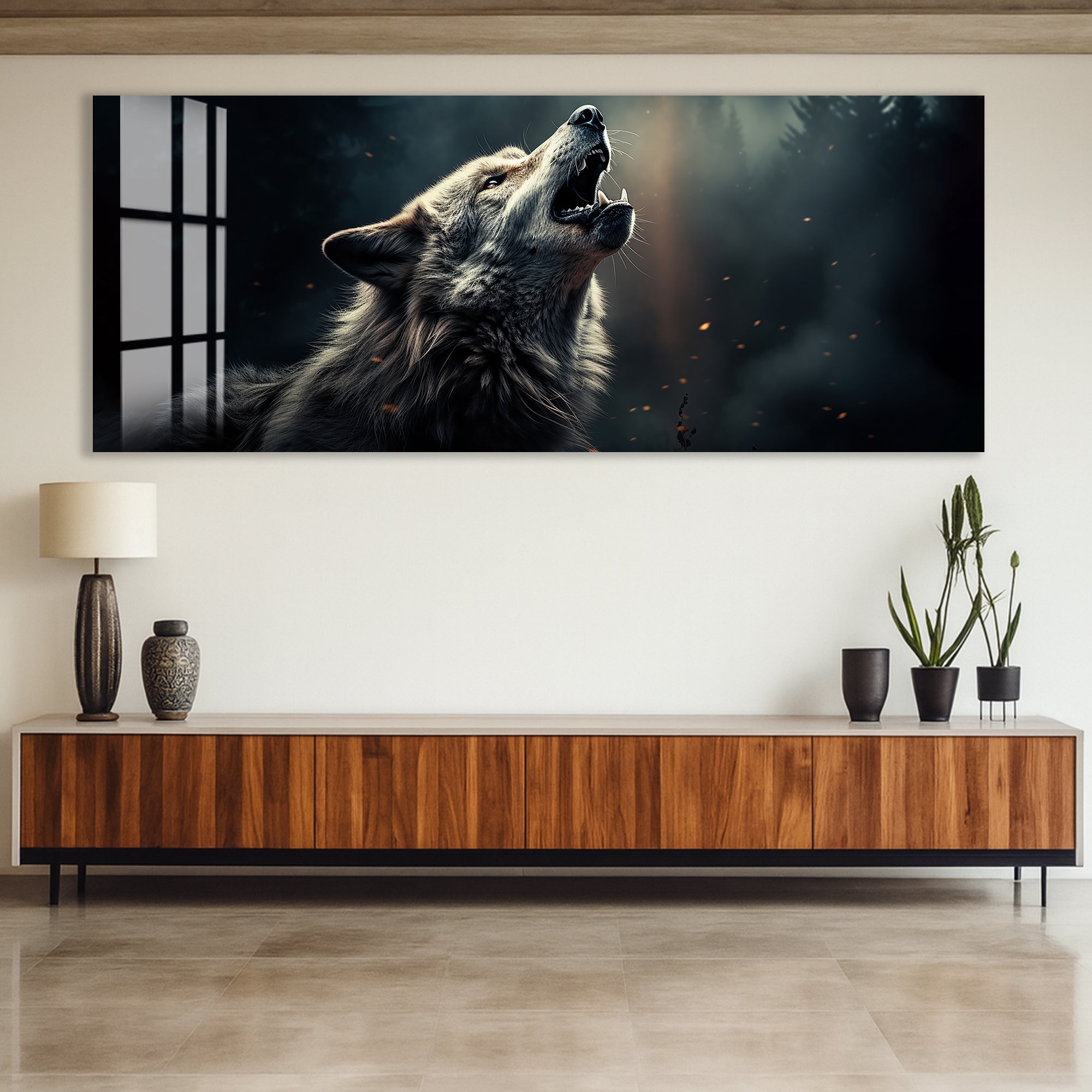 Howling Wolf Glass Wall Art – Powerful Wildlife Artwork for Modern Interiors