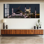 Istanbul Mosque Night View Glass Wall Art – Elegant Cityscape Poster for Modern Interiors