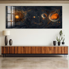 Solar System Glass Wall Art – Cosmic Planetary Orbit Design for Modern Interiors