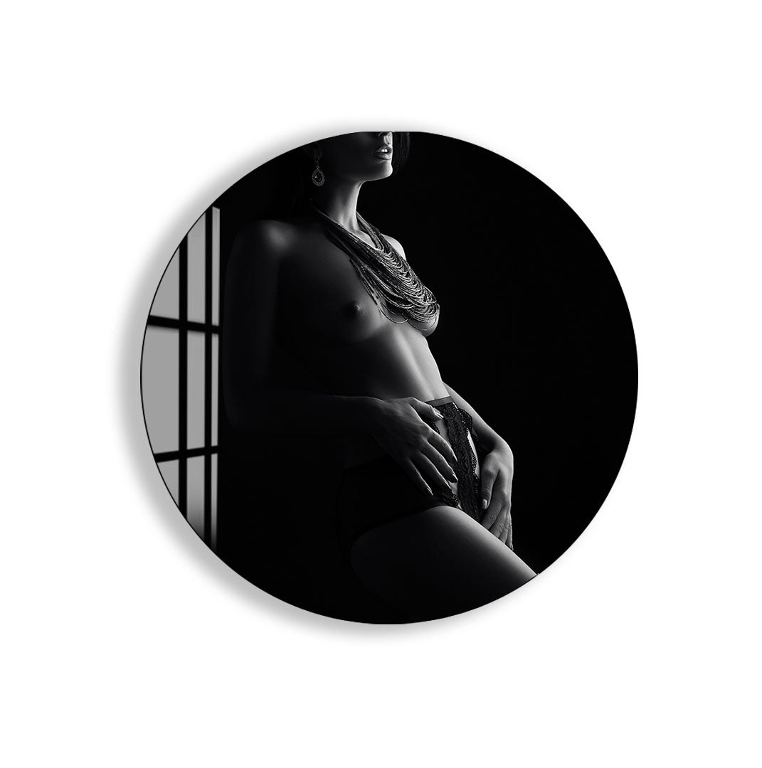 Erotic Female Nude Glass Wall Art – Sensual Black and White Elegance