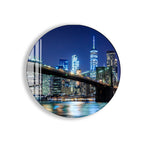 Brooklyn Bridge Night Glass Wall Art – Illuminated New York City Skyline Poster