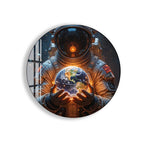 Astronaut Holding Earth Glass Wall Art – Futuristic Space Decor for Modern Interiors