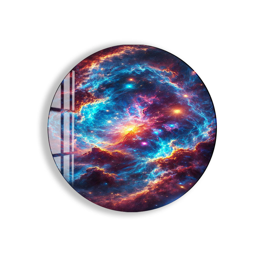 Colorful Cosmic Nebula Glass Wall Art – Vibrant Space Decor for Modern Interiors