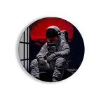 Red Moon Astronaut Glass Wall Art – Futuristic Space Decor for Modern Interiors
