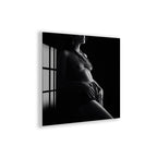Erotic Female Nude Glass Wall Art – Sensual Black and White Elegance