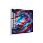 Colorful Cosmic Nebula Glass Wall Art – Vibrant Space Decor for Modern Interiors